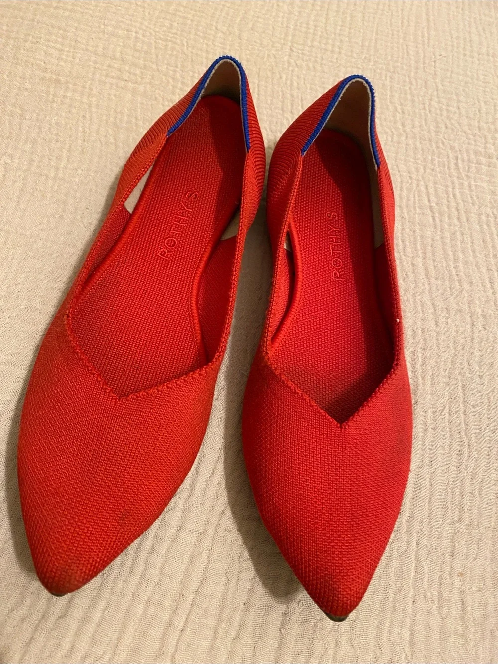 Rothy's Pointed Knit Flats in Red and Blush Pink. Size 10 . Set